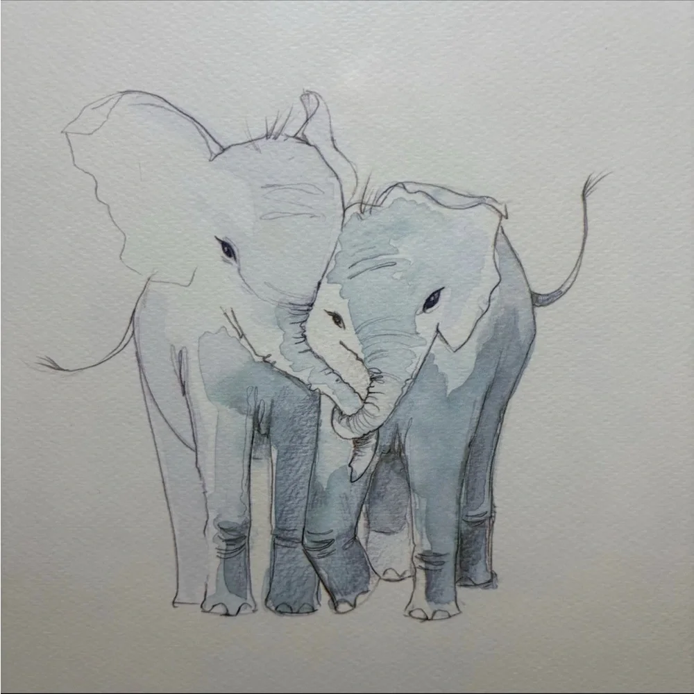 Restoration Hardware Baby & Child Watercolor Animal print Baby Elephants framed